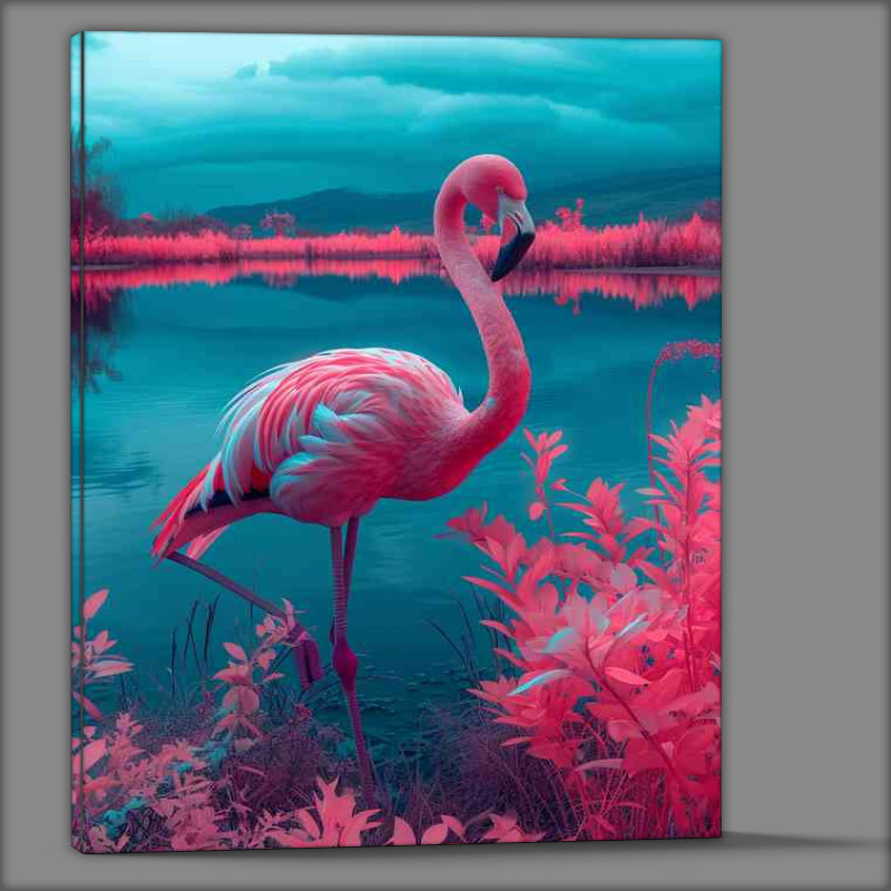 Buy Canvas : (Flamingo in a field by a lake neon)