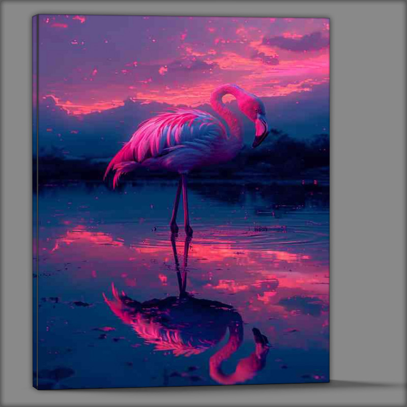 Buy Canvas : (Flamingo standing at the edge of the lake)