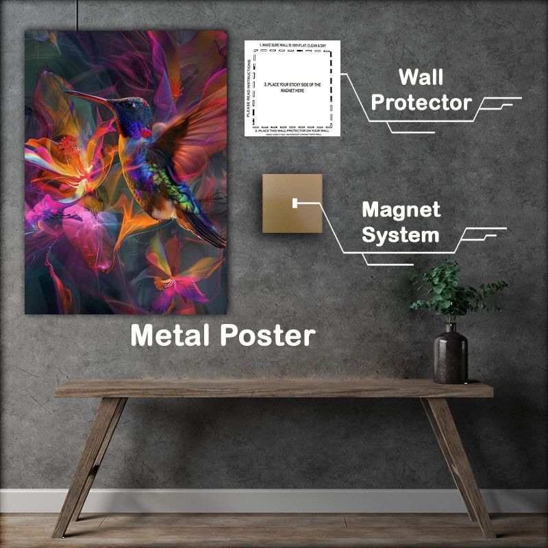 Buy Metal Poster : (Humming bird in flight array of colour)