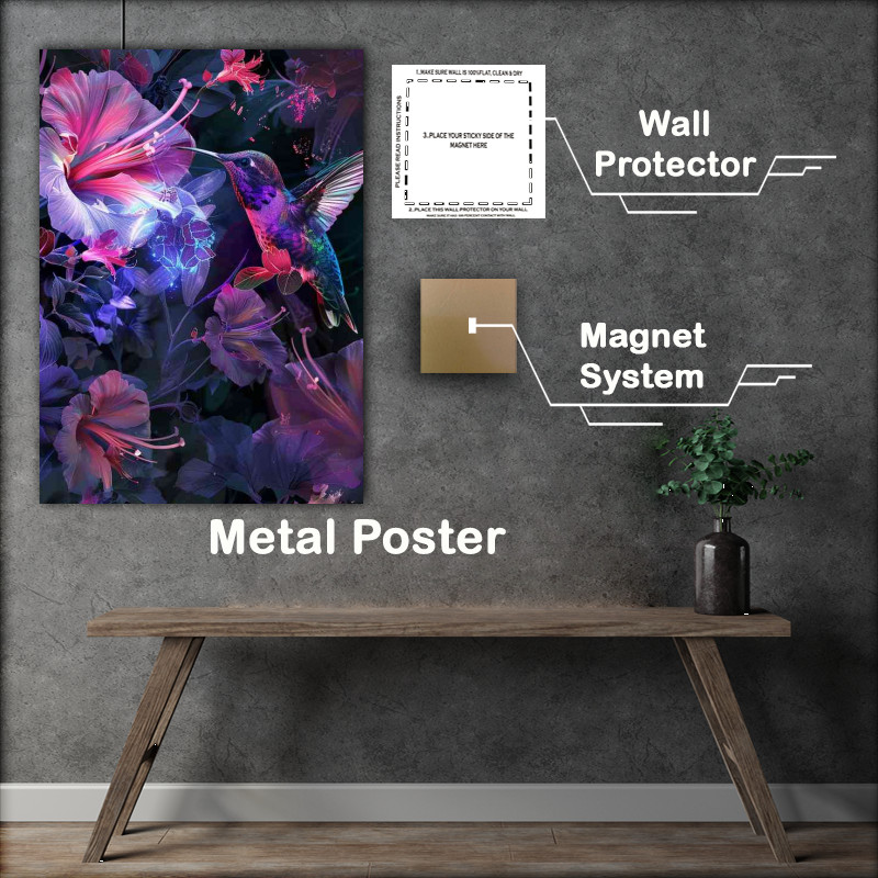 Buy Metal Poster : (Humming bird with flowers)