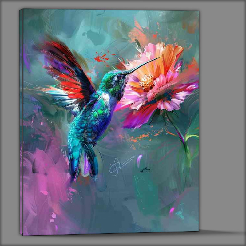 Buy Canvas : (Hummingbird with a flower colorful)