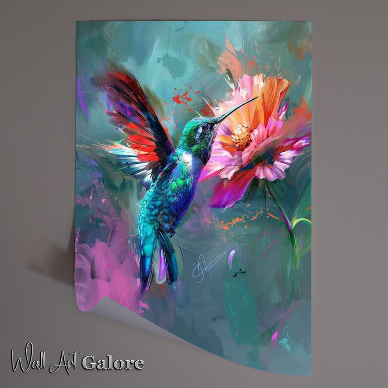 Buy Unframed Poster : (Hummingbird with a flower colorful)