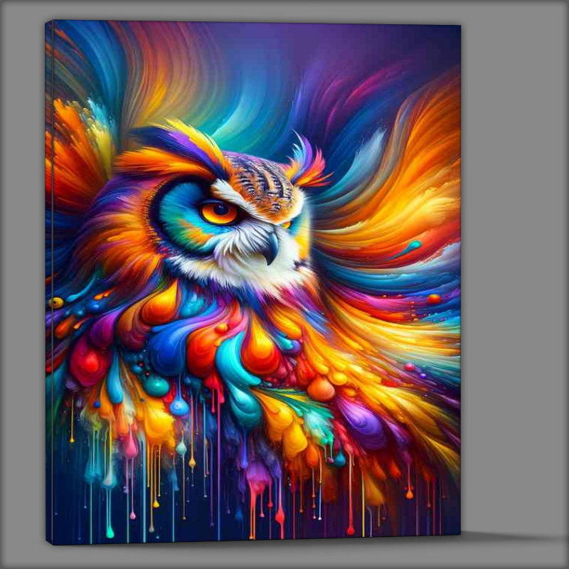 Buy Canvas : (Majestic owl with feathers rendered in a colourful display)