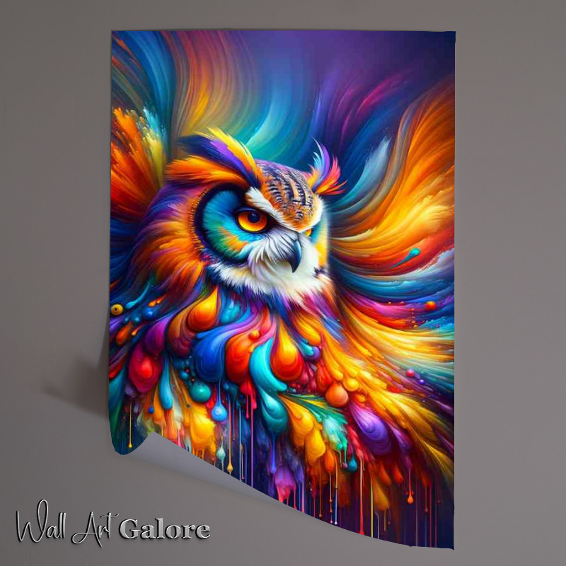 Buy Unframed Poster : (Majestic owl with feathers rendered in a colourful display)
