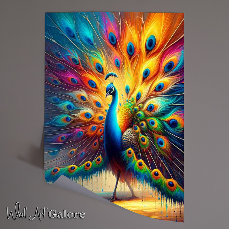 Buy Unframed Poster : (Majestic peacock with its tail feathers unfurled)