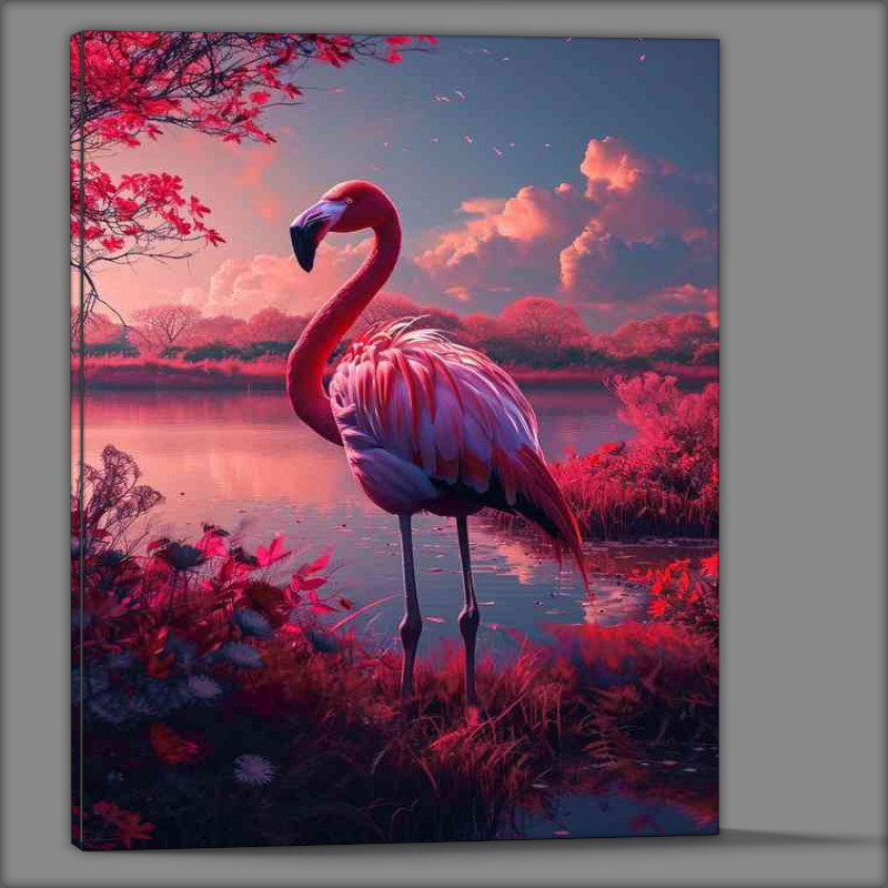 Buy Canvas : (Neon flamingo by the lake)