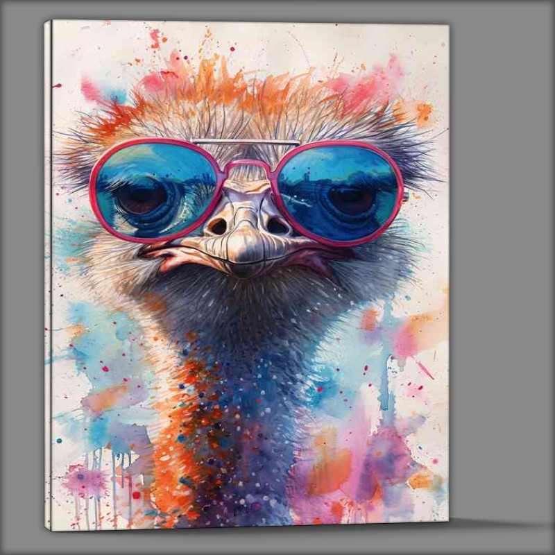 Buy Canvas : (Ostrich wearing colorful glasses in watercolor)