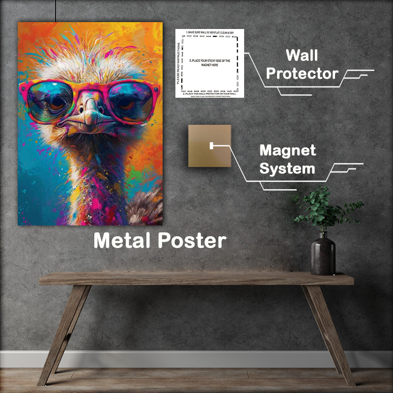 Buy Metal Poster : (Ostrich with pink glasses on)