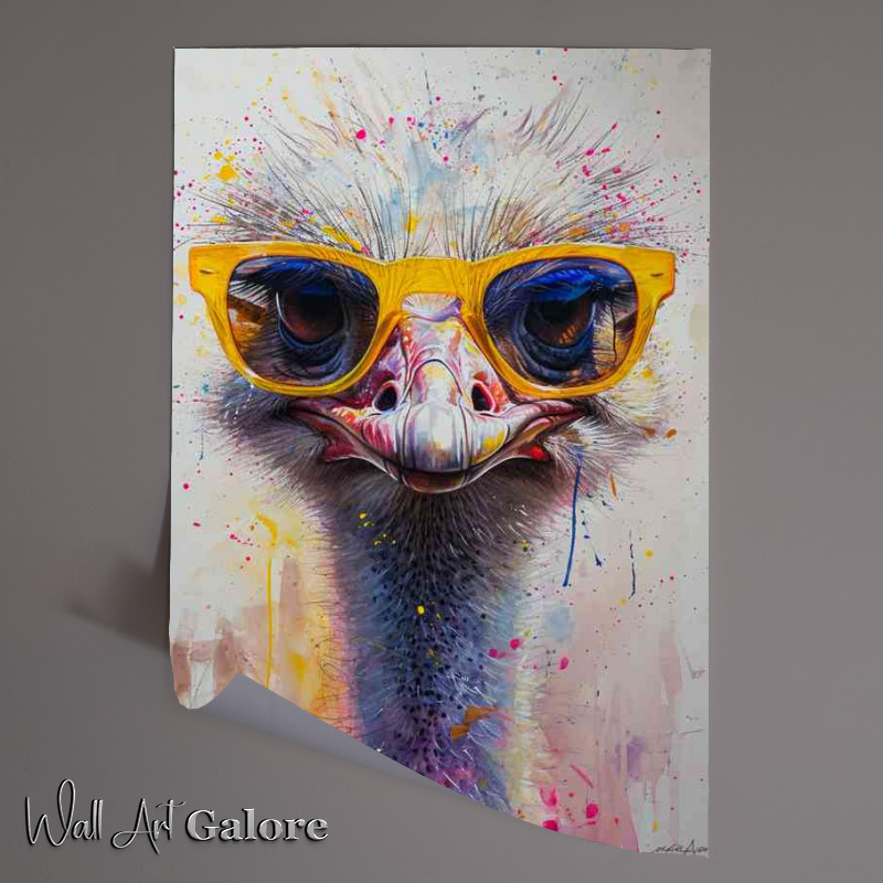 Buy Unframed Poster : (Ostrich with yellow glasses on his face)