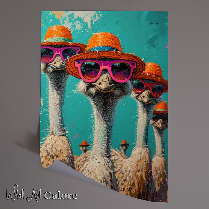 Buy Unframed Poster : (Ostriches wearing sunglasses and hats)