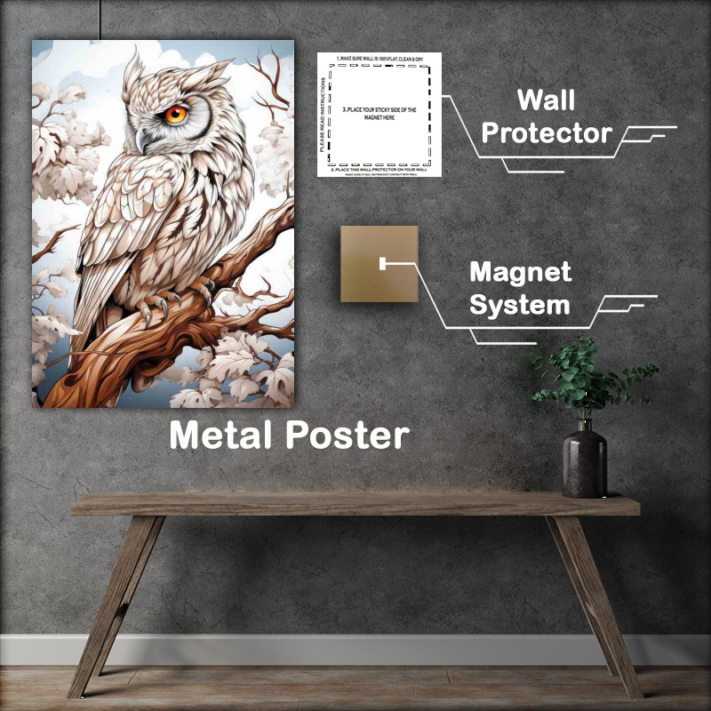 Buy Metal Poster : (Owl drawn on a branch)