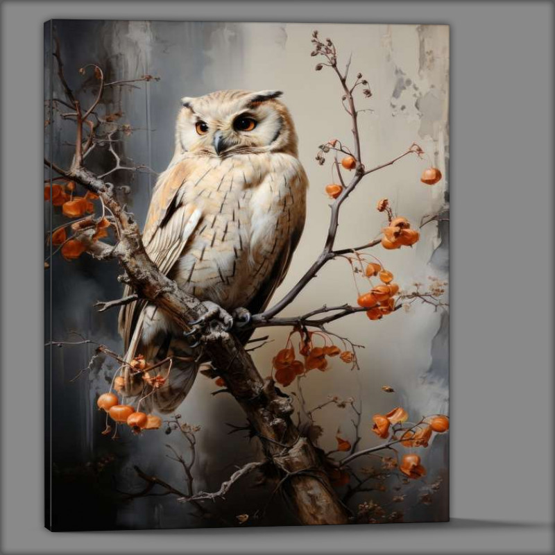 Buy Canvas : (Owl with greys on a branch)