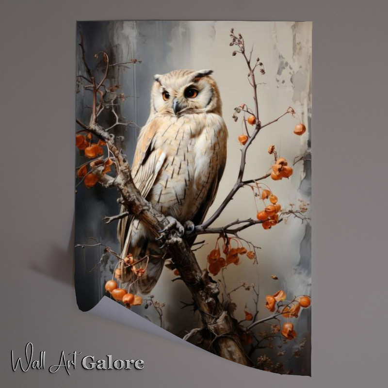 Buy Unframed Poster : (Owl with greys on a branch)