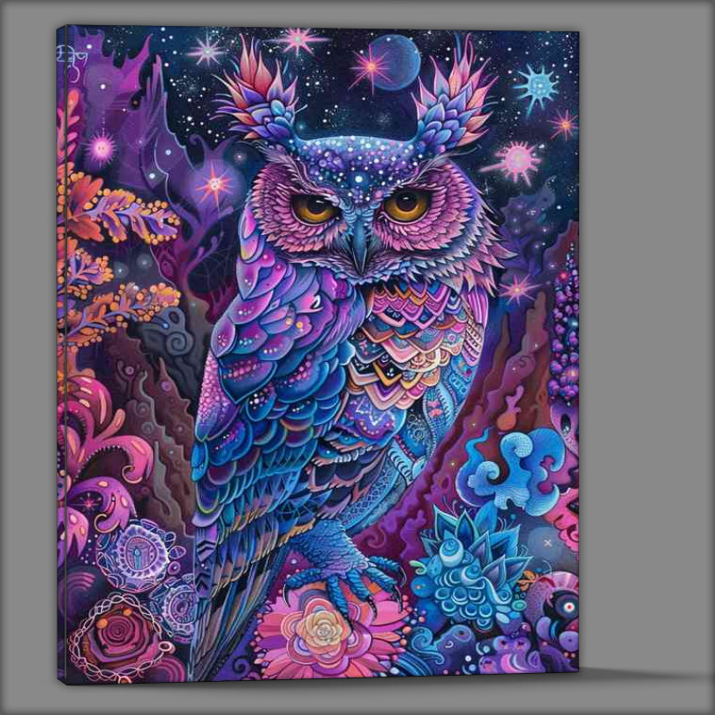 Buy Canvas : (Painted style Owl with purlpe stars)
