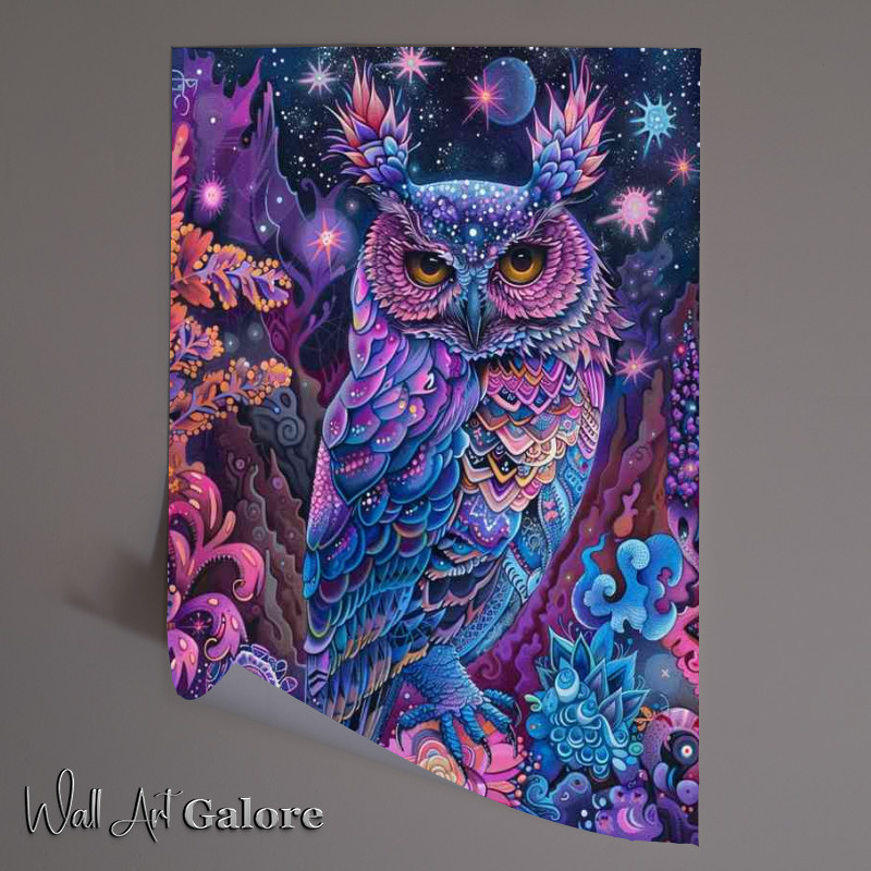 Buy Unframed Poster : (Painted style Owl with purlpe stars)