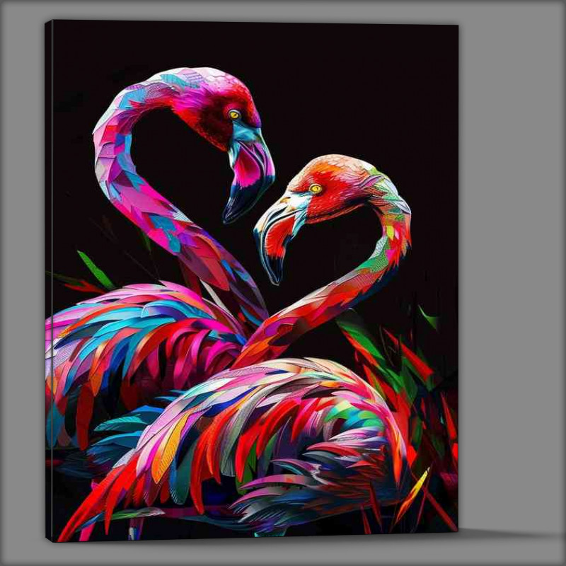 Buy Canvas : (Painting of two colorful flamingos)