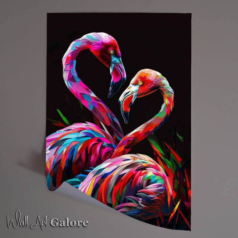 Buy Unframed Poster : (Painting of two colorful flamingos)