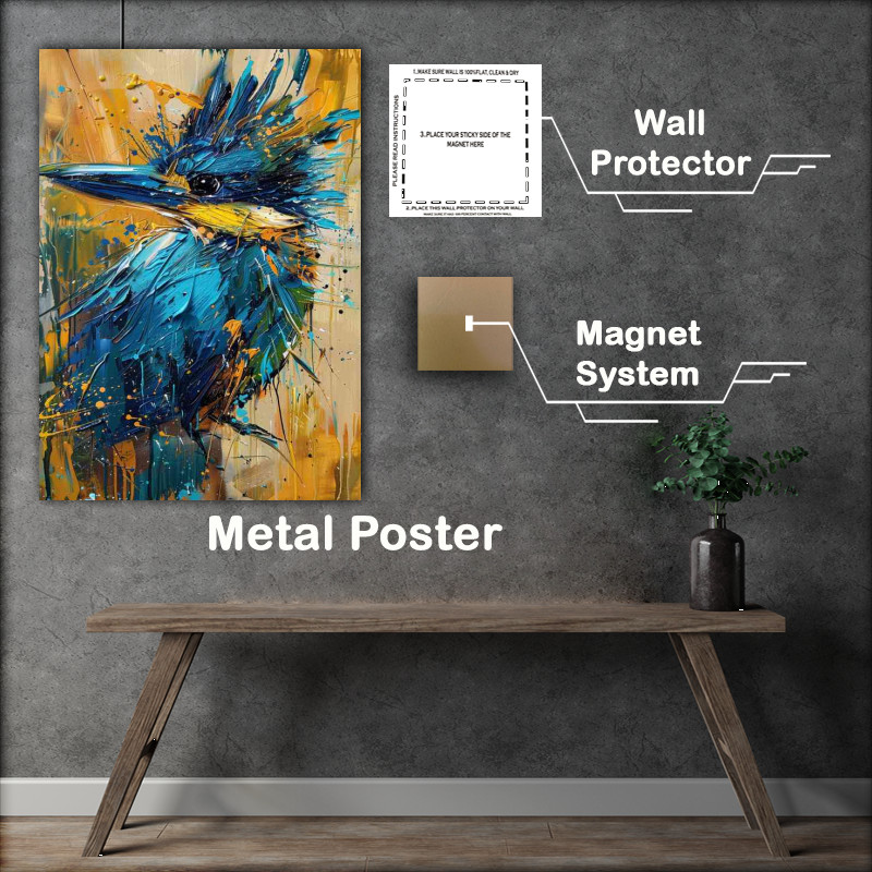 Buy Metal Poster : (Pallet Knife style bird painted in blue)