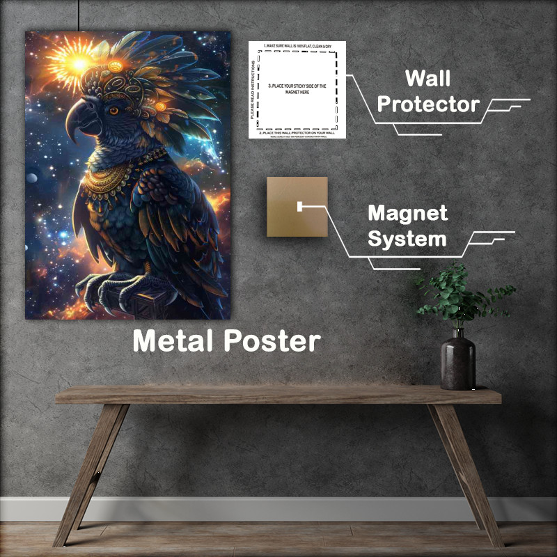 Buy Metal Poster : (Parrot colorful blue black gold)