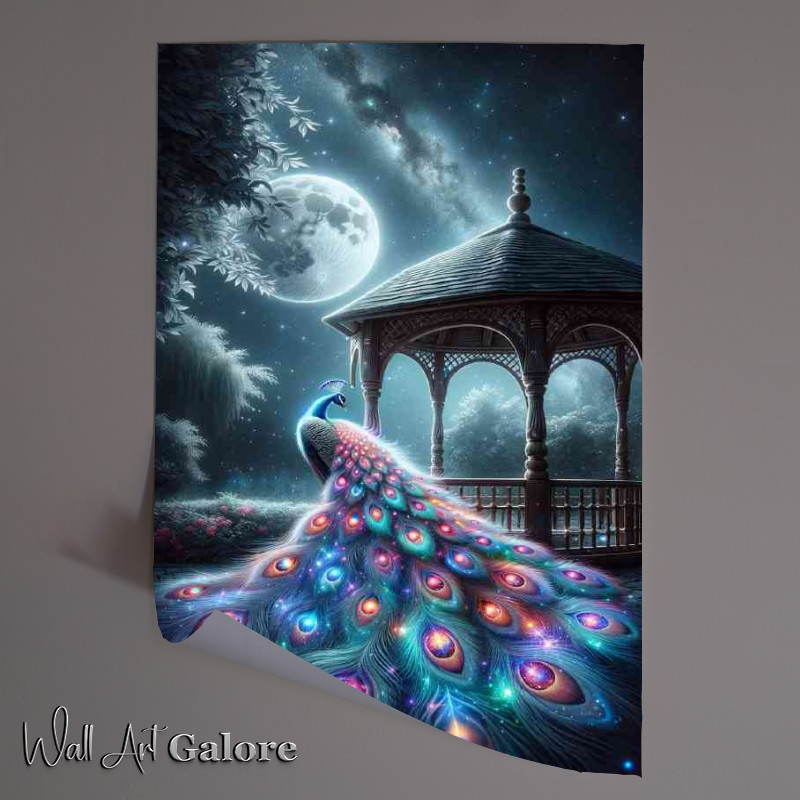 Buy Unframed Poster : (Peacock feathers adorned with vibrant cosmic patterns)