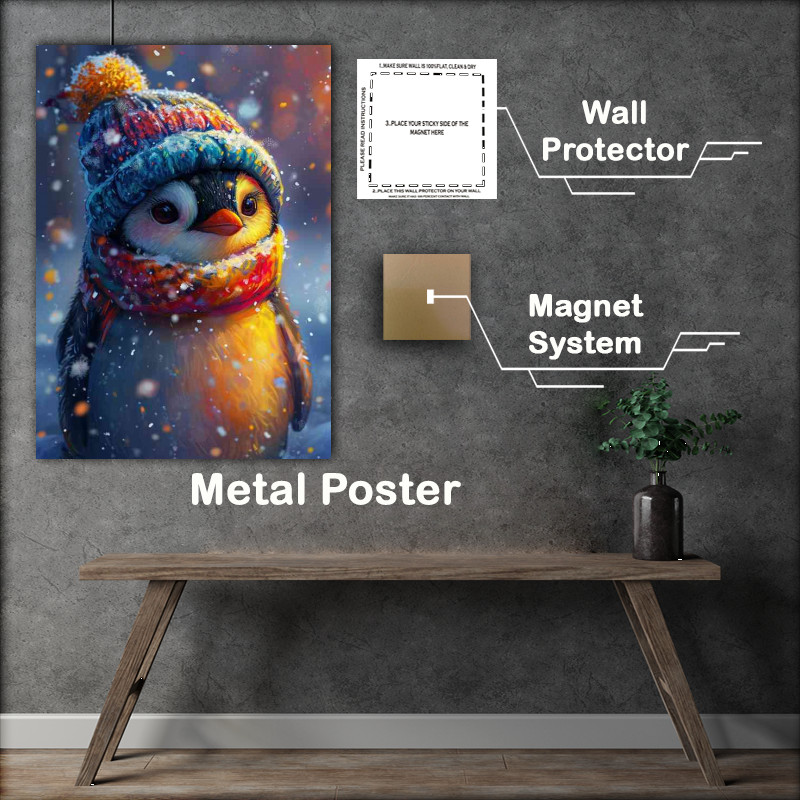 Buy Metal Poster : (Penguin wearing a colorful hat)