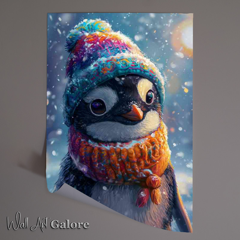Buy Unframed Poster : (Penguin wearing a colorful hat in the rain)