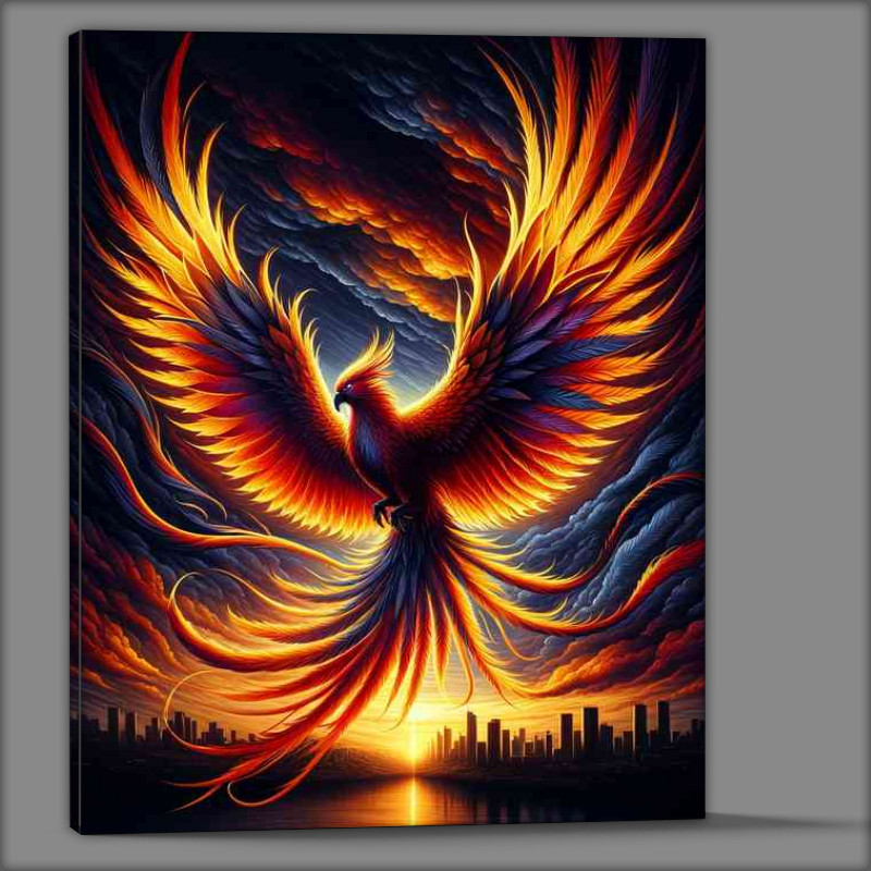 Buy Canvas : (Phoenix in flight its tapestry of burning oranges and yellows)