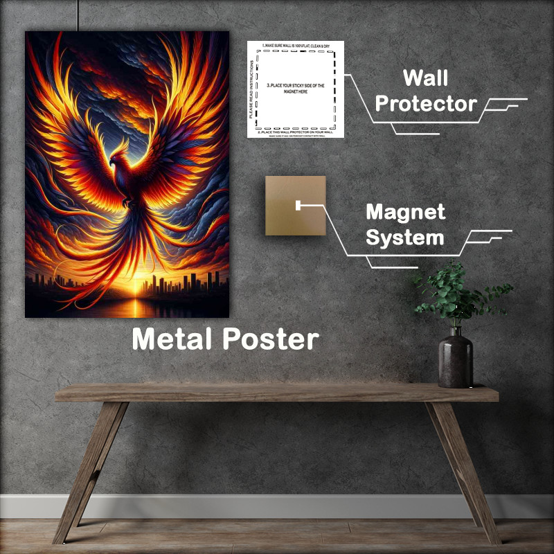 Buy Metal Poster : (Phoenix in flight its tapestry of burning oranges and yellows)