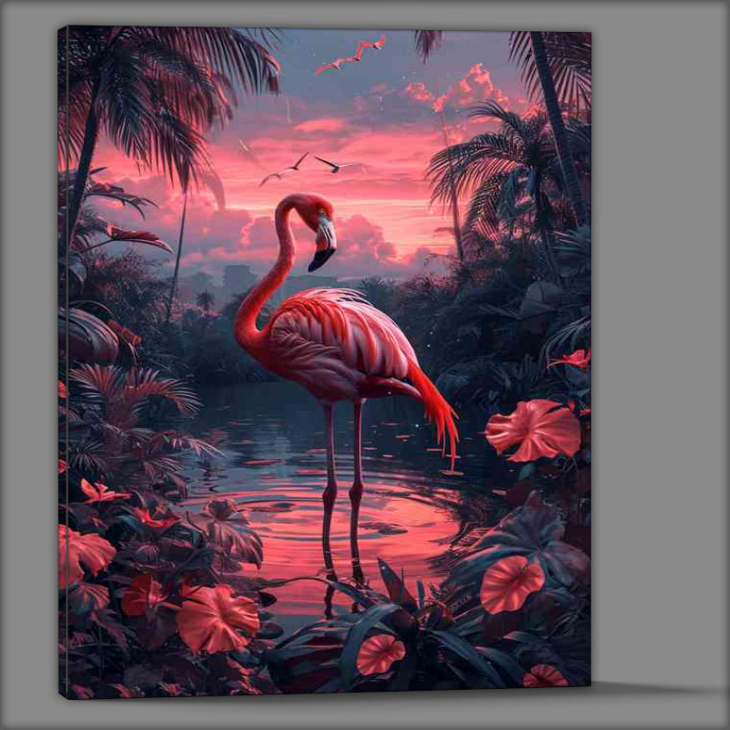 Buy Canvas : (Pink flamongo with the setting sun)