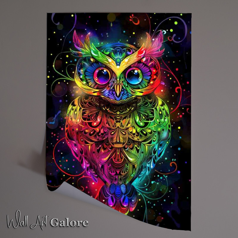 Buy Unframed Poster : (Rainbow Owl glitter and diamond dust swirls of color)