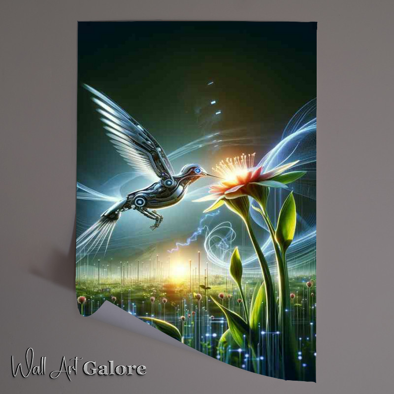 Buy Unframed Poster : (Robotic hummingbird collecting nectar from a high tech flower)
