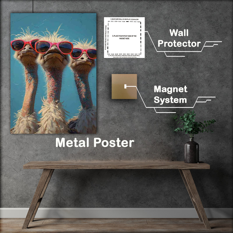 Buy Metal Poster : (Three ostriches sitting in the sun)