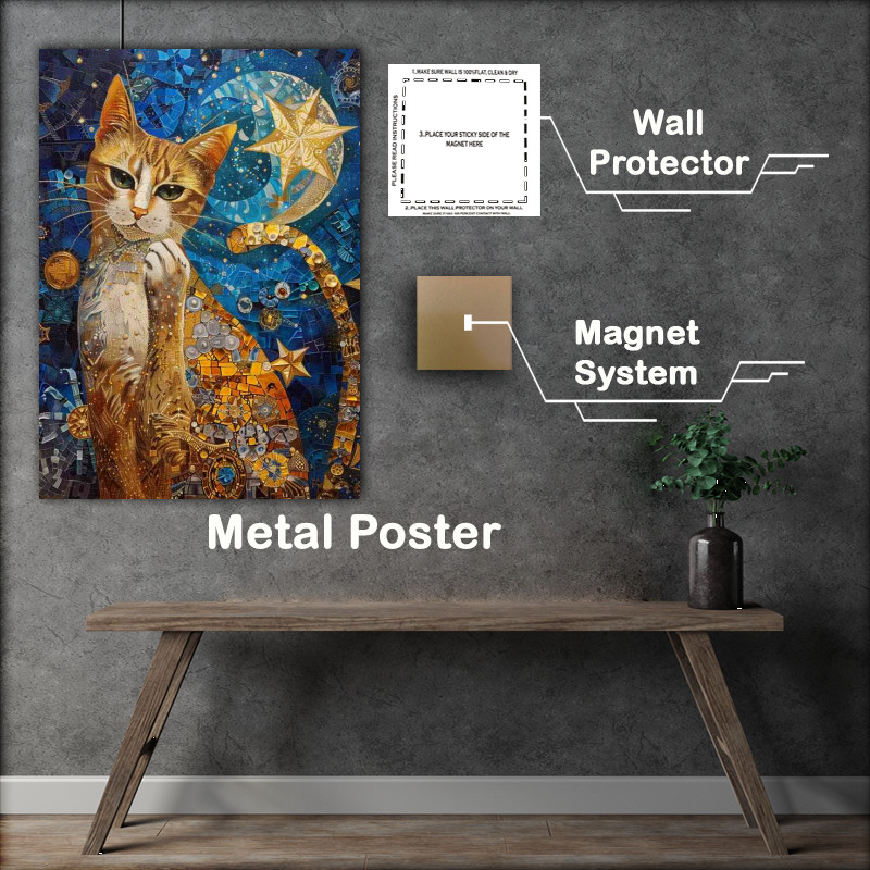 Buy Metal Poster : (A Cat and stars with moon)
