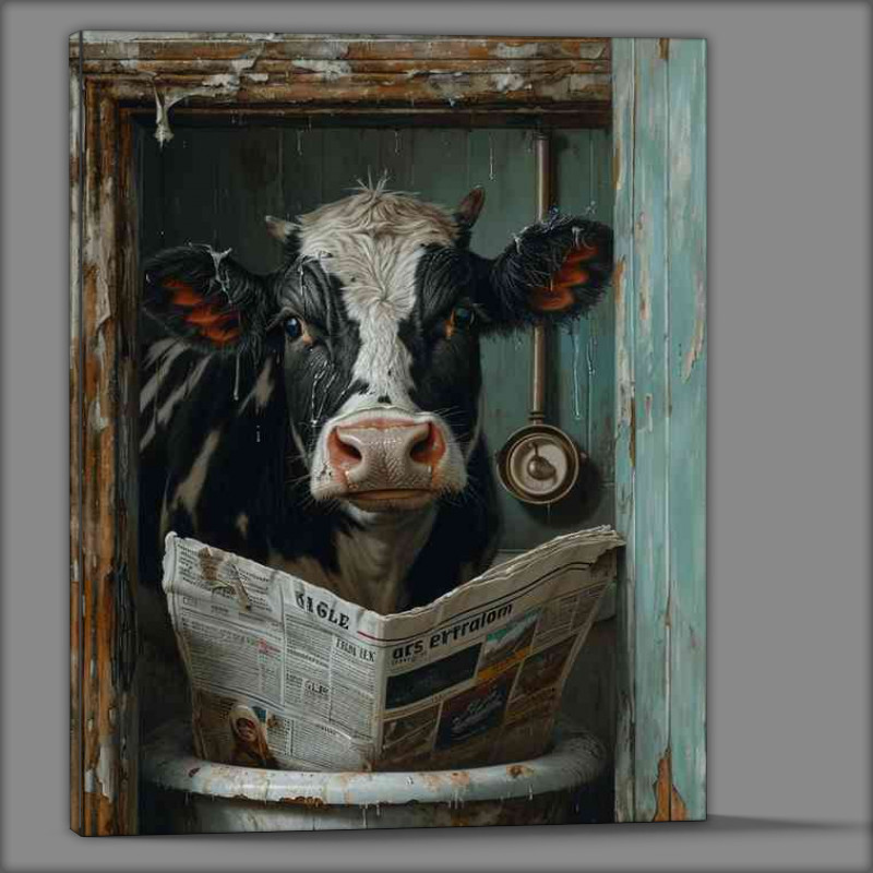 Buy Canvas : (A cow reading a newspaper in the bath street art)