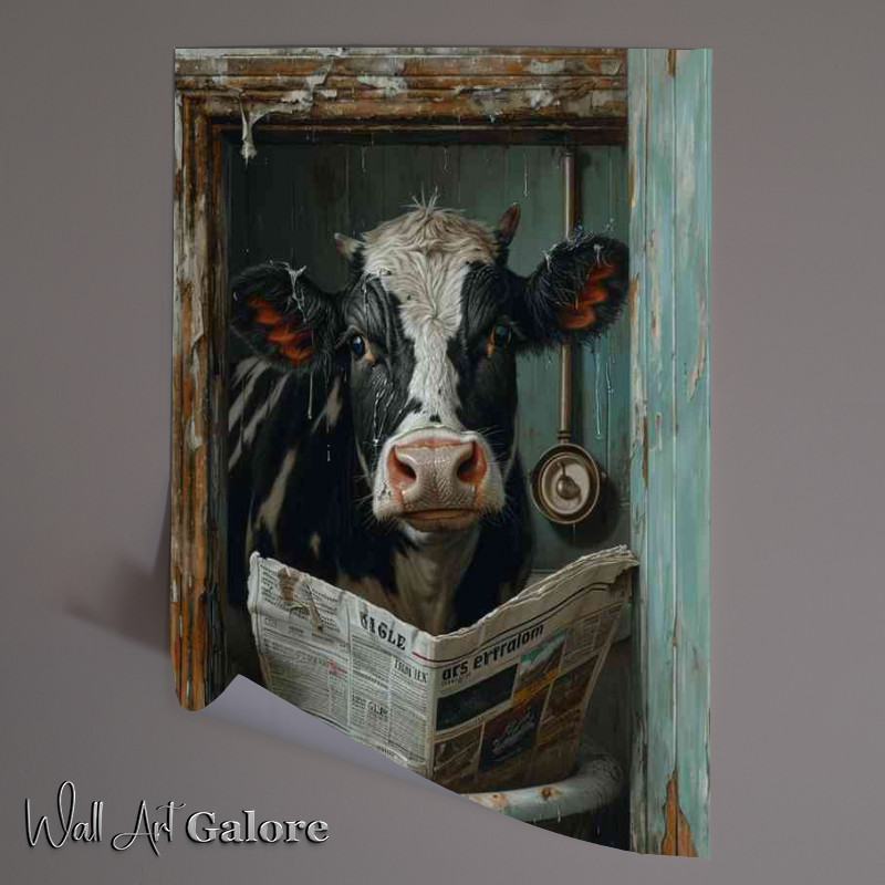 Buy Unframed Poster : (A cow reading a newspaper in the bath street art)