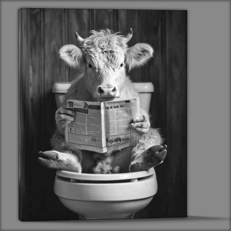 Buy Canvas : (A cow seated on a toilet reading a paper)