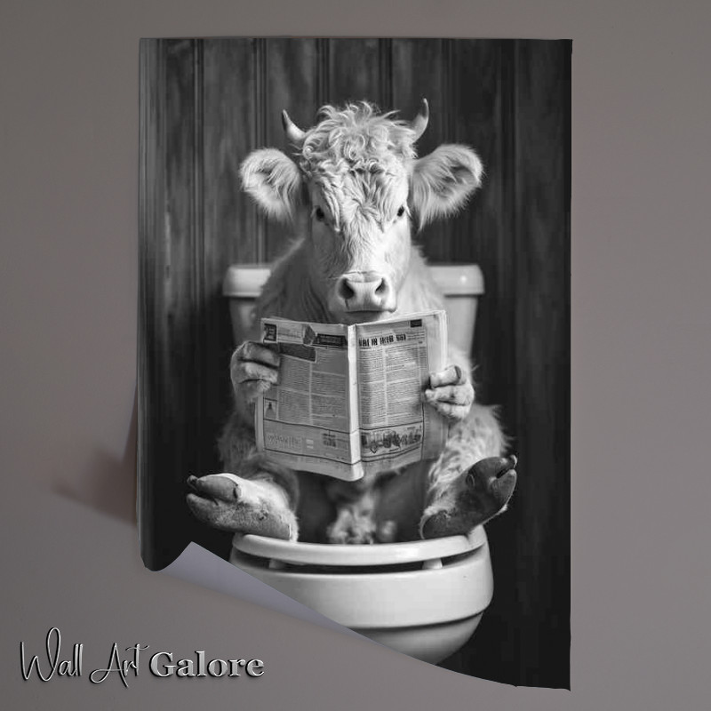 Buy Unframed Poster : (A cow seated on a toilet reading a paper)