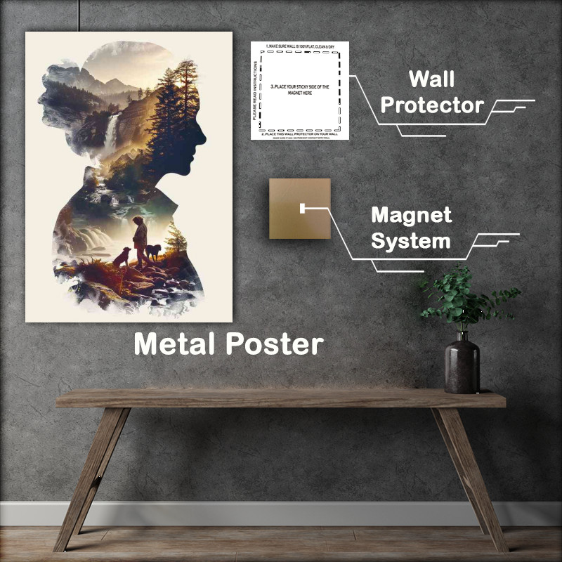 Buy Metal Poster : (A double exposure the silhouette of a Lady and Dogs)