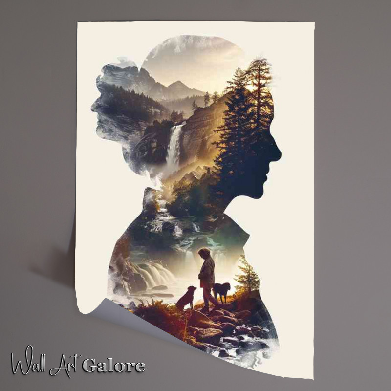 Buy Unframed Poster : (A double exposure the silhouette of a Lady and Dogs)