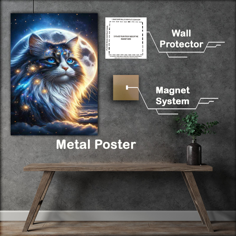 Buy Metal Poster : (A majestic fluffy cat with deep blue eyes)