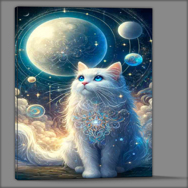 Buy Canvas : (A majestic white cat with vibrant blue eyes)