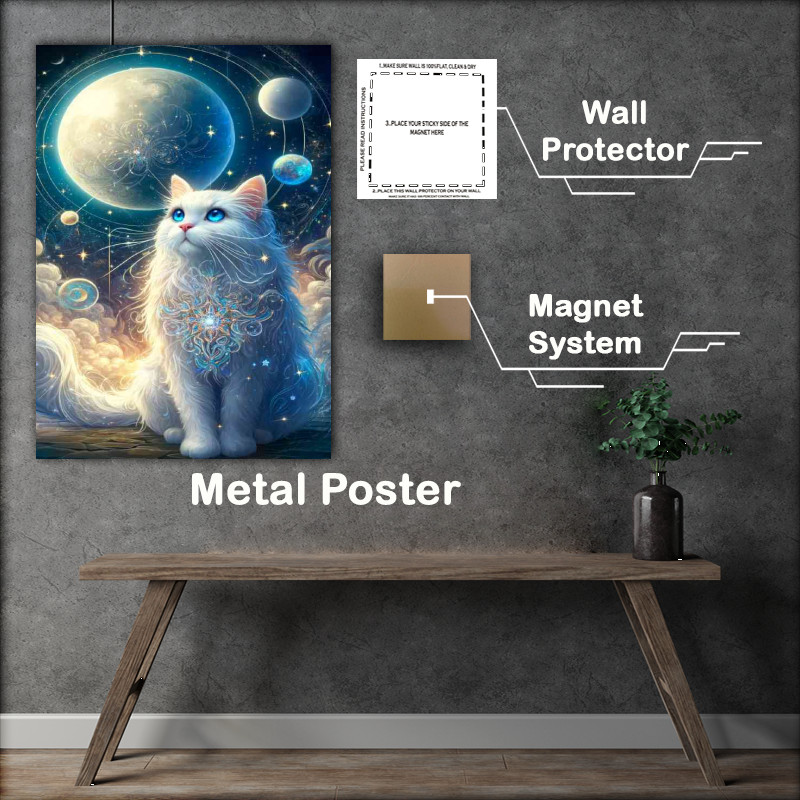 Buy Metal Poster : (A majestic white cat with vibrant blue eyes)