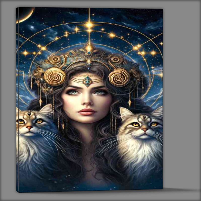 Buy Canvas : (A stunning woman with a thoughtful gaze with Cats)