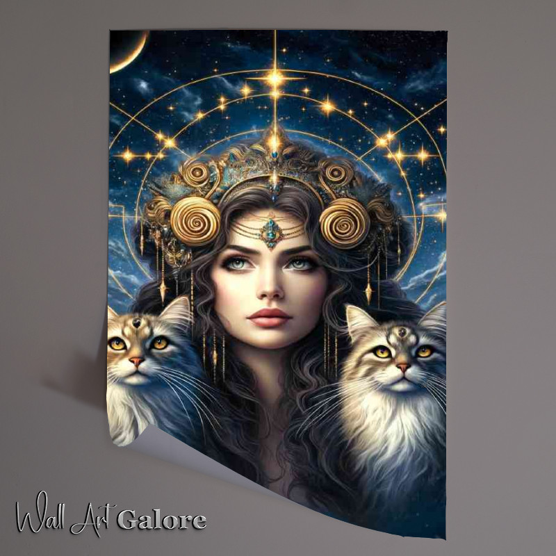Buy Unframed Poster : (A stunning woman with a thoughtful gaze with Cats)