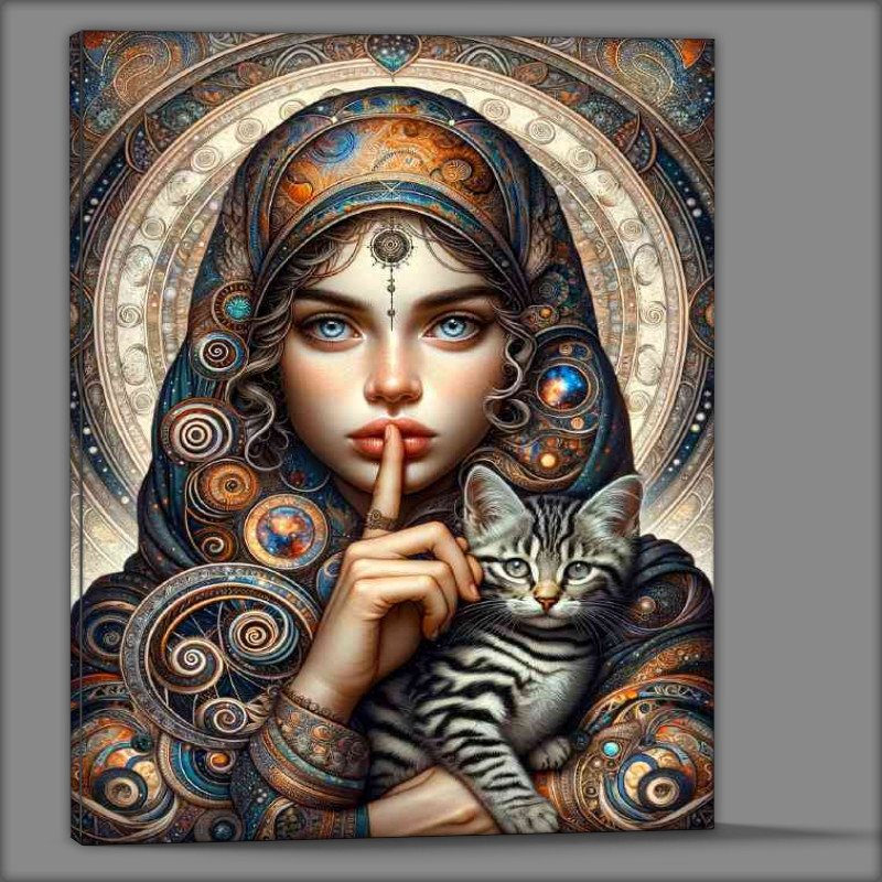 Buy Canvas : (A young woman with a Cat and wise gaze)