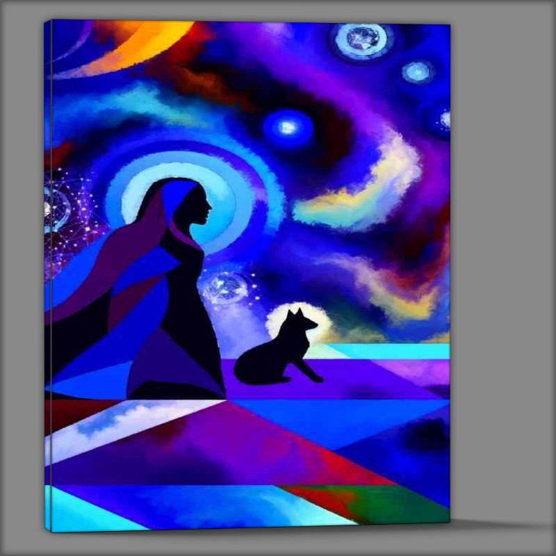 Buy Canvas : (Abstract focusing on the mystical theme of a woman and a cat)