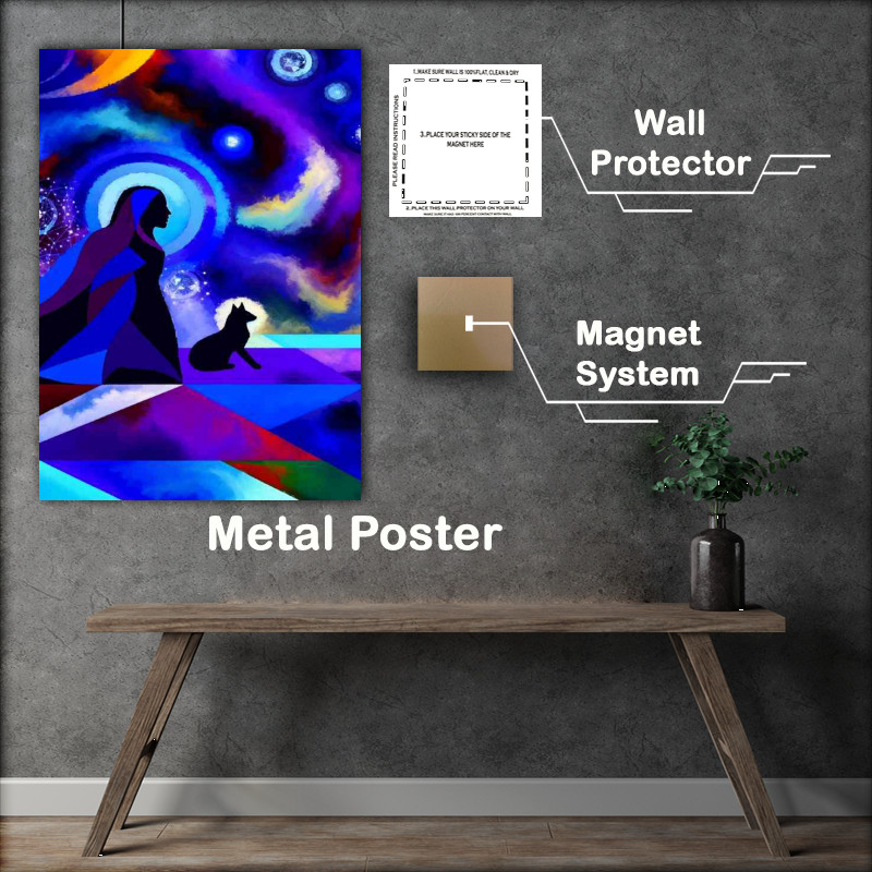 Buy Metal Poster : (Abstract focusing on the mystical theme of a woman and a cat)
