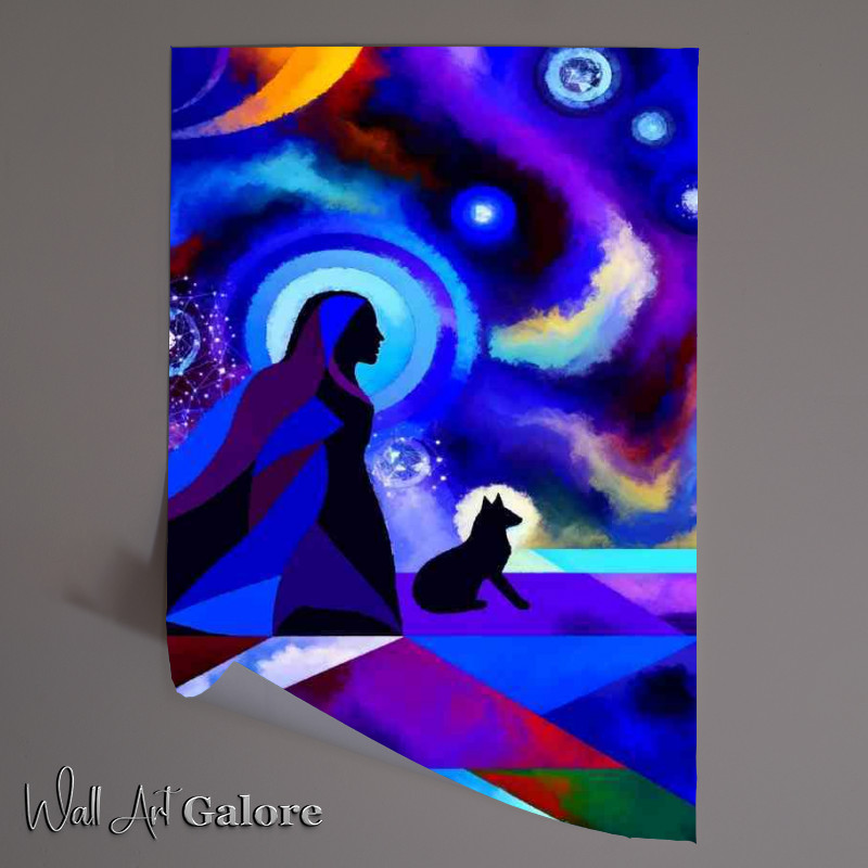 Buy Unframed Poster : (Abstract focusing on the mystical theme of a woman and a cat)