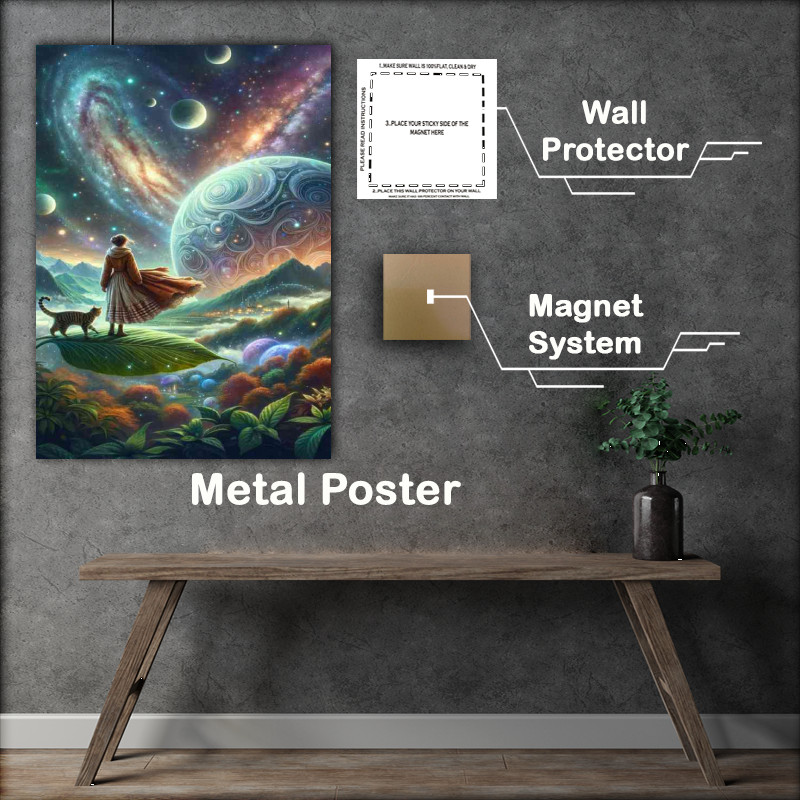 Buy Metal Poster : (An enchanting scene Cat and a woman in a rustic dress)