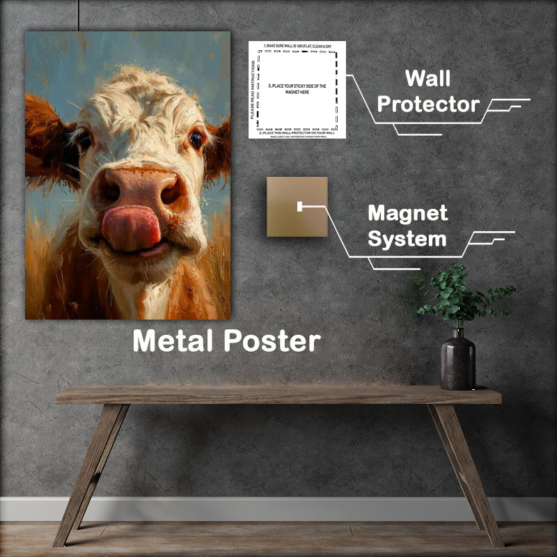 Buy Metal Poster : (Animated cow with the licking lips)